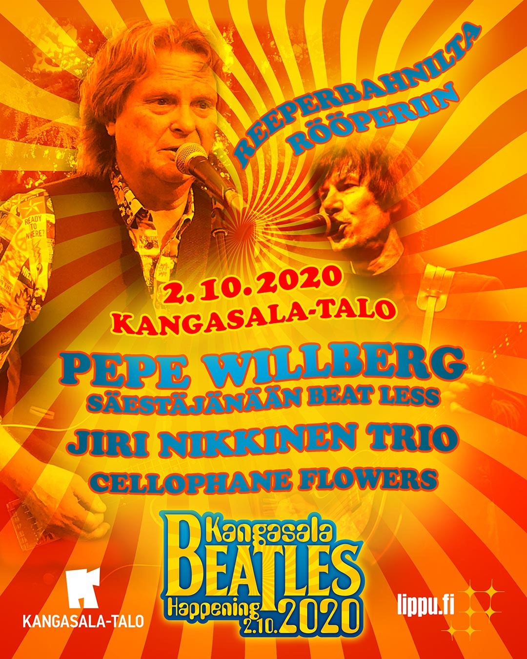Kangasala Beatles Happening: Reeperbanhnilta Rööperiin -konsertti Kangasala-talossa 2.10.2020.