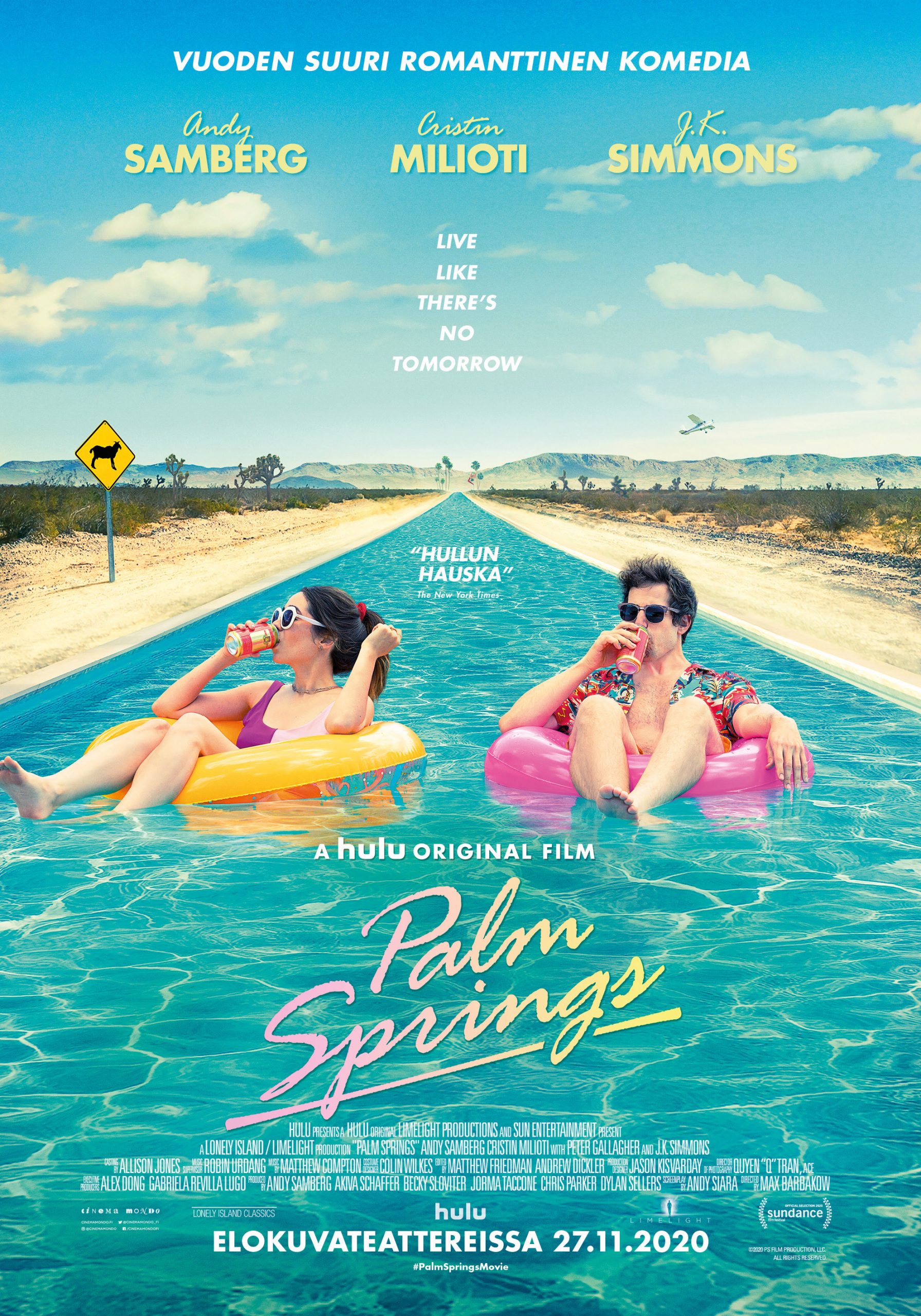 Joulun ja vuoden hauskin romanttinen komedia Palm Springs Kangasala-talon K-Kinossa joulukuussa 2020.