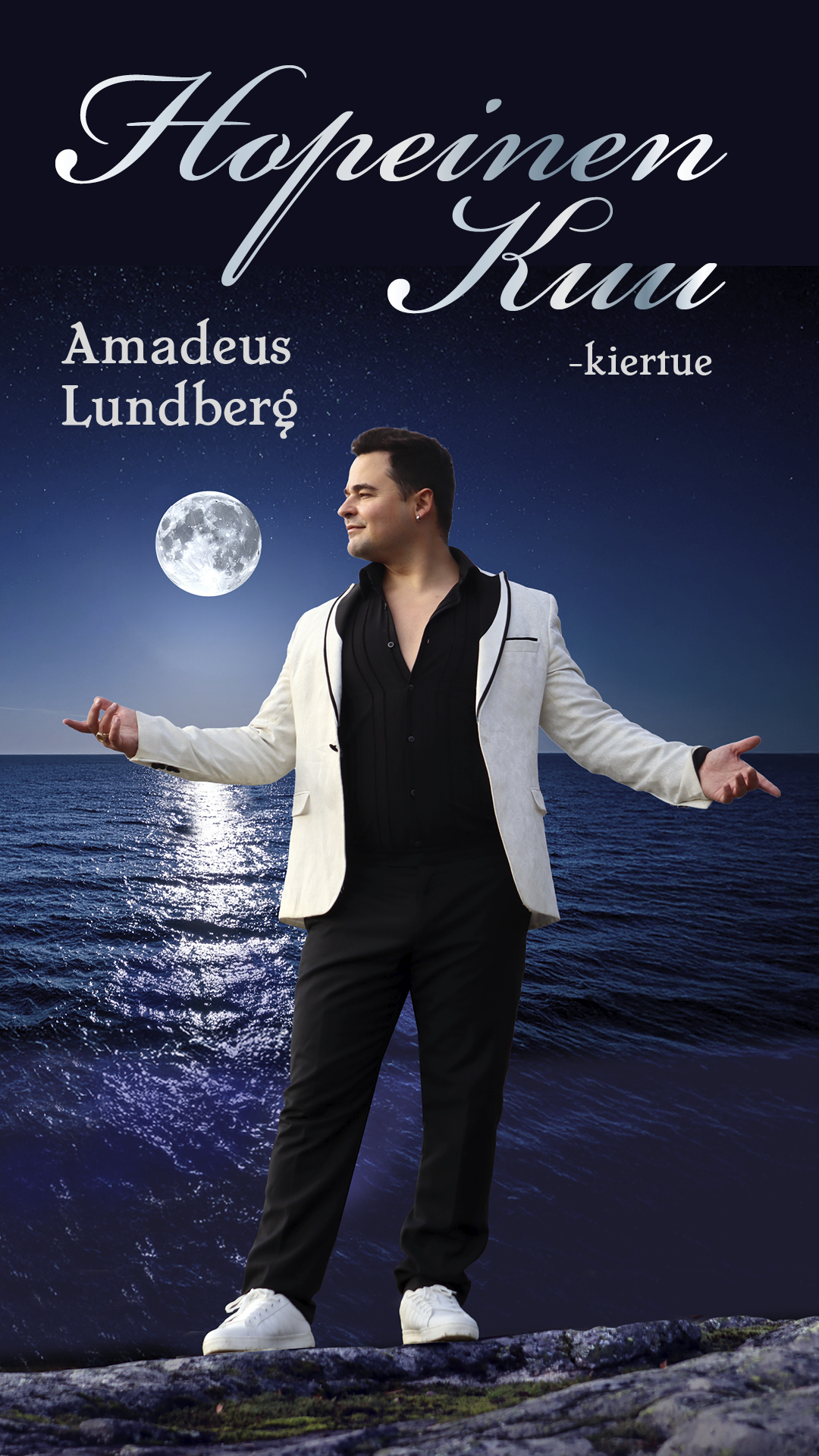 Amadeus Lundbergin Hopeinen kuu -kiertue saapuu Kangasala-taloon 18.3.2026. Luvassa on tunnelmallinen konsertti, jossa kuullaan ikivihreitä tangoja ja italialaisia iskelmiä. Varaa lippusi nyt!