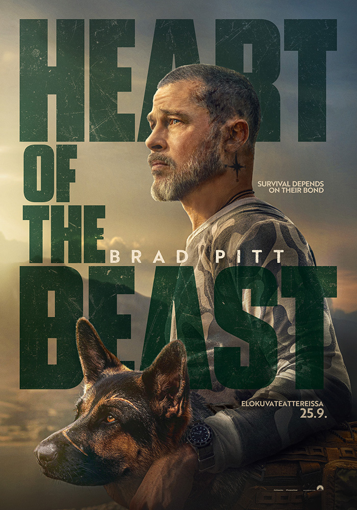 Brad Pittin tähdittämä intensiivinen seikkailutrilleri Heart of the Beast Kangasala-talon K-Kinossa syyskuussa 2026.