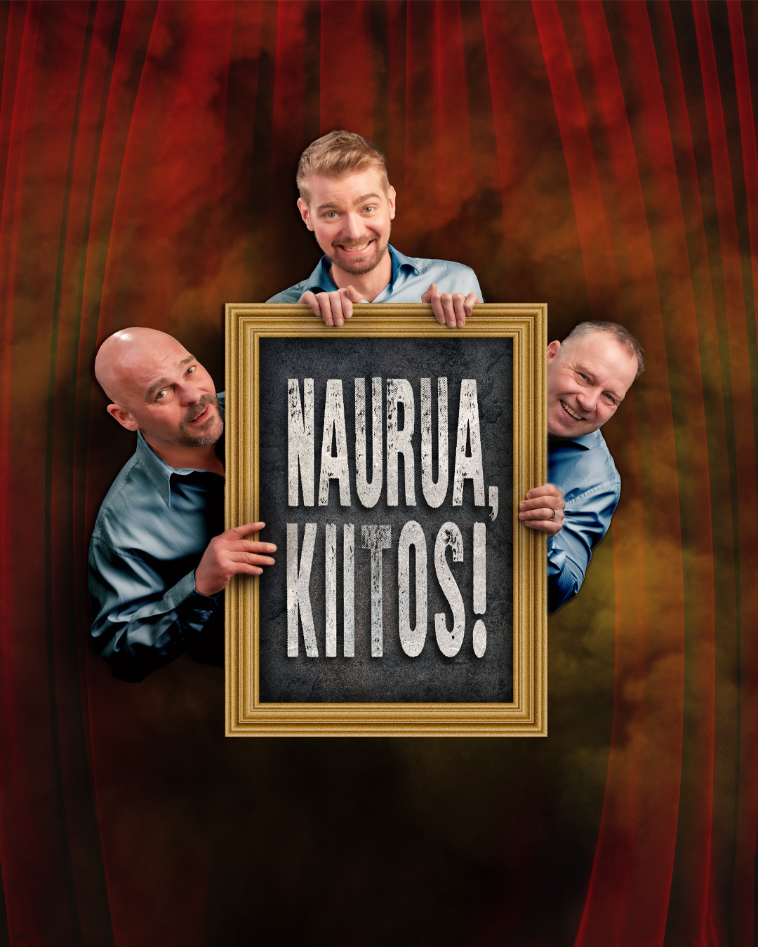 Naurua, kiitos! tuo Saikkua, kiitos! -esityksestä tutun kolmikon Kangasala-taloon 19.3.2027. Luvassa uusia sketsejä, hahmoja ja musiikillisia yllätyksiä.